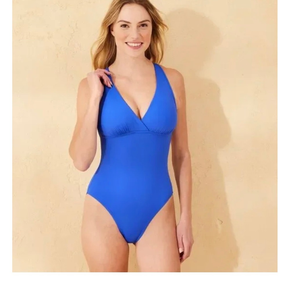 Shade & Shore Blue One Piece Swimsuit Criss Cross Back New with Tags S‎